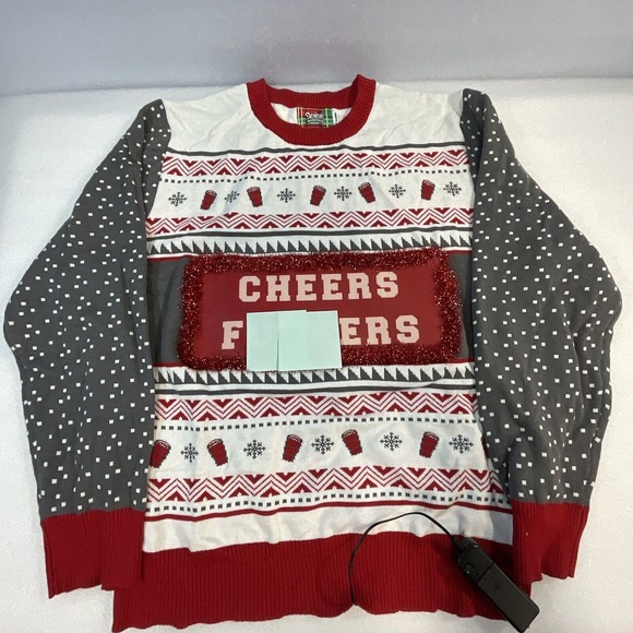 Spencers Workshop Christmas Cheers Blinking Battery Powered Ugly Sweater - Picture 1 of 16